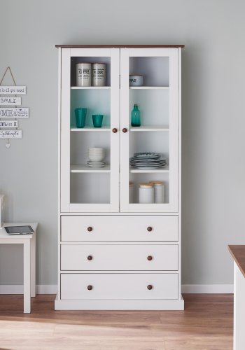 NORDIC LIVING COLLECTION FSC vitrineskap Westerland hvitt, 2 d�rer og 3 skuffer