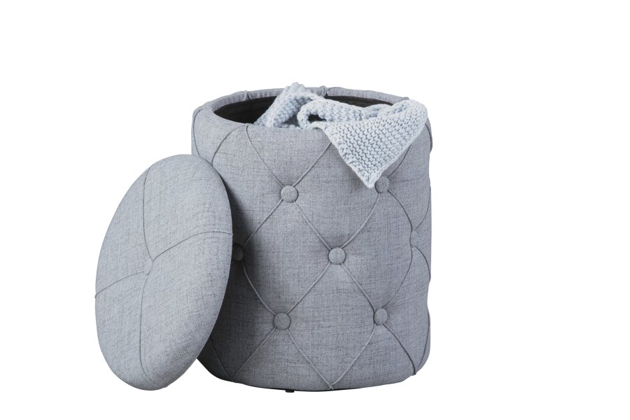 NORDIC LIVING COLLECTION Yapak pall i gr�tt textil med avtagbart lock och 22 knappar