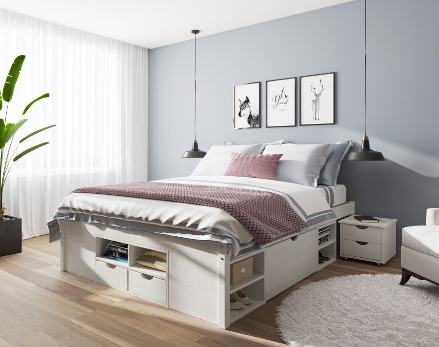 NORDIC LIVING COLLECTION Massiv tr�s�ng med f�rvaring, utdragbart bord och l�dor - platsbesparande och multifunktionell i olika f�rger och storlekar