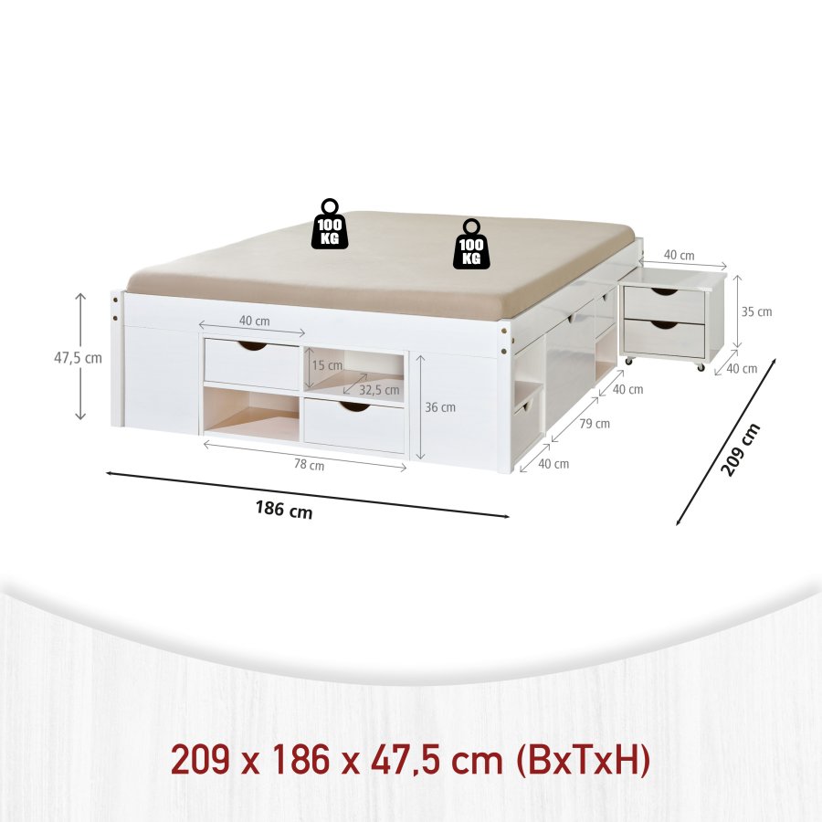 NORDIC LIVING COLLECTION Massiv tr�s�ng med f�rvaring, utdragbart bord och l�dor - platsbesparande och multifunktionell i olika f�rger och storlekar