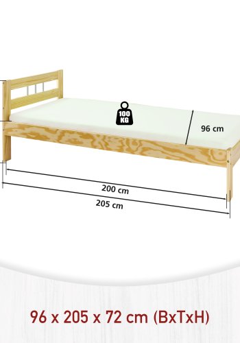 NORDIC LIVING COLLECTION Jana massiv tr�s�ng 90x200 naturlackerad med huvudgavel