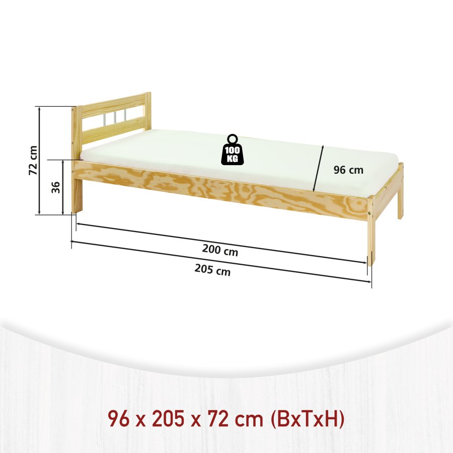 NORDIC LIVING COLLECTION Jana massiv tr�s�ng 90x200 naturlackerad med huvudgavel