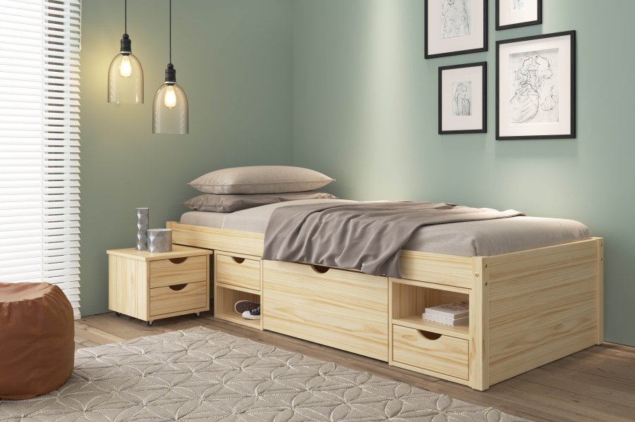 NORDIC LIVING COLLECTION Massiv tr�s�ng med f�rvaring, utdragbart bord och l�dor - platsbesparande och multifunktionell i olika f�rger och storlekar