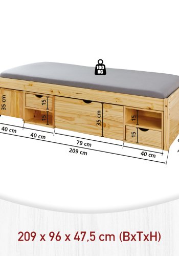 NORDIC LIVING COLLECTION Massiv tr�s�ng med f�rvaring, utdragbart bord och l�dor - platsbesparande och multifunktionell i olika f�rger och storlekar