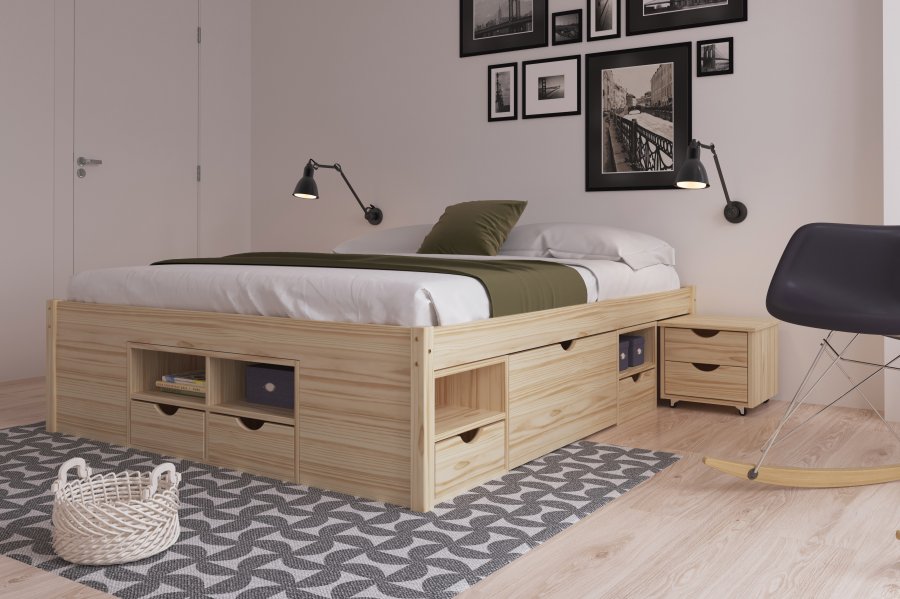 NORDIC LIVING COLLECTION Massiv tr�s�ng med f�rvaring, utdragbart bord och l�dor - platsbesparande och multifunktionell i olika f�rger och storlekar