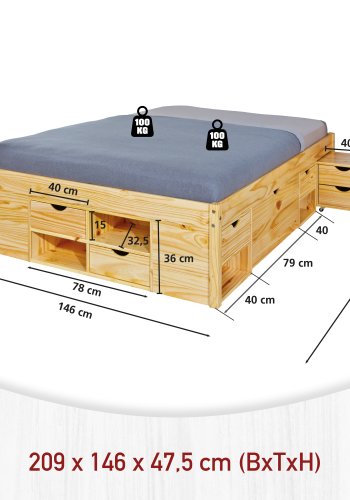 NORDIC LIVING COLLECTION Massiv tr�s�ng med f�rvaring, utdragbart bord och l�dor - platsbesparande och multifunktionell i olika f�rger och storlekar