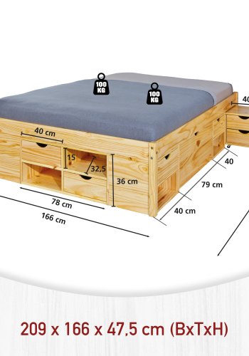NORDIC LIVING COLLECTION Massiv tr�s�ng med f�rvaring, utdragbart bord och l�dor - platsbesparande och multifunktionell i olika f�rger och storlekar