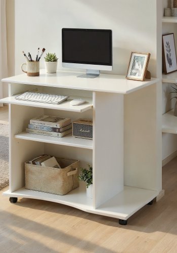 NORDIC LIVING COLLECTION Pepe skrivbord med tv� hyllor och tangentbordsbricka, vit