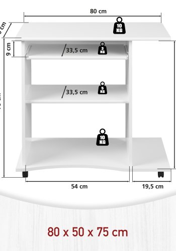 NORDIC LIVING COLLECTION Pepe skrivbord med tv� hyllor och tangentbordsbricka, vit