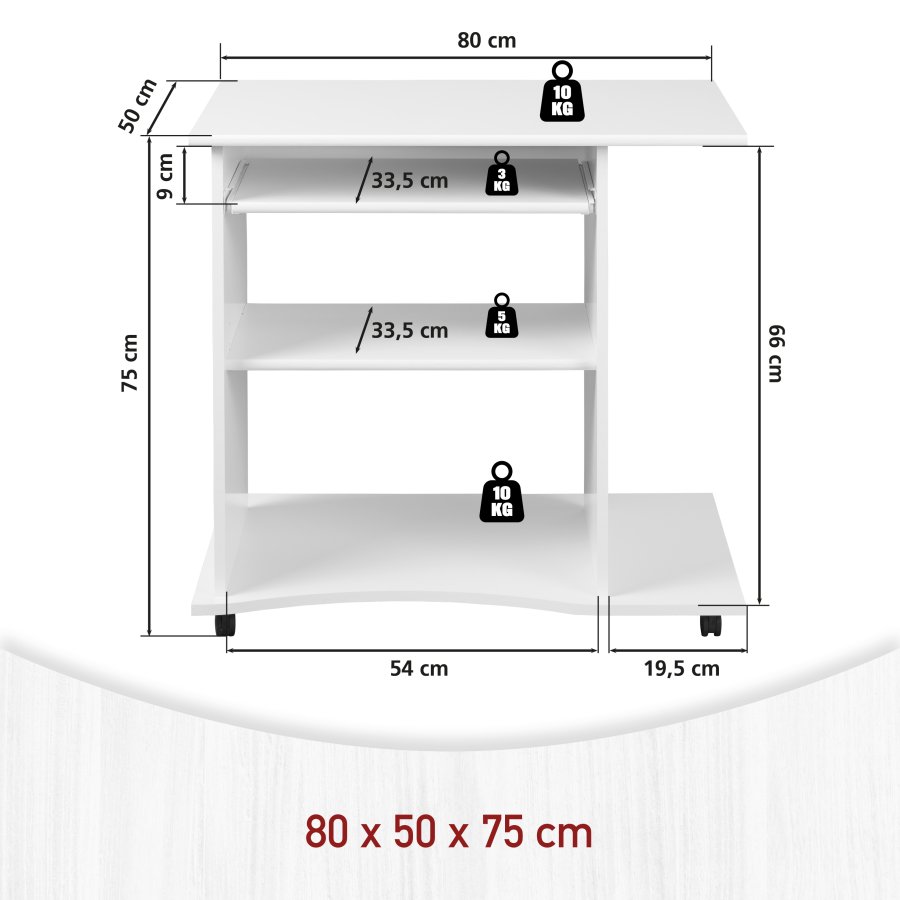 NORDIC LIVING COLLECTION Pepe skrivbord med tv� hyllor och tangentbordsbricka, vit