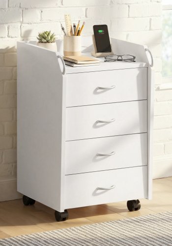 NORDIC LIVING COLLECTION Pronti hvit rullecontainer med oppbevaringsrom, 4 skuffer og 4 svingbare hjul