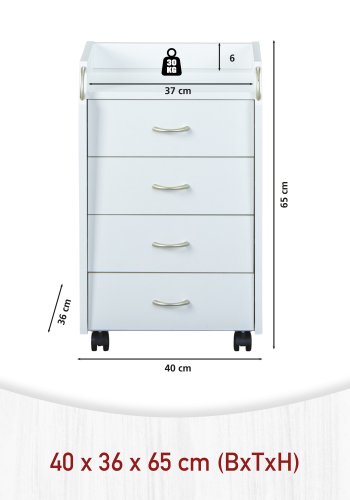 NORDIC LIVING COLLECTION Pronti hvit rullecontainer med oppbevaringsrom, 4 skuffer og 4 svingbare hjul