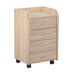 NORDIC LIVING COLLECTION Novi rullecontainer i Sonoma eik-finish med ett oppbevaringsrom, 4 skuffer og 4 svingbare hjul