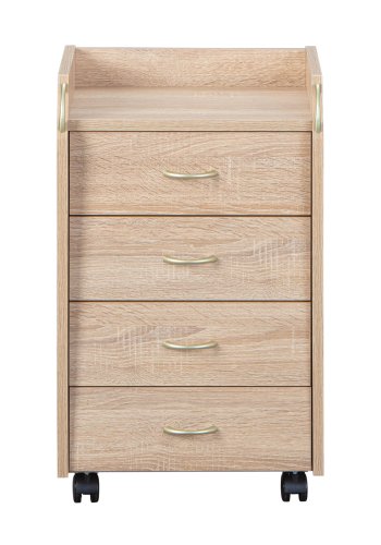 NORDIC LIVING COLLECTION Novi rullcontainer i Sonoma-ekfinish med ett f�rvaringsfack, 4 l�dor och 4 sv�nghjul