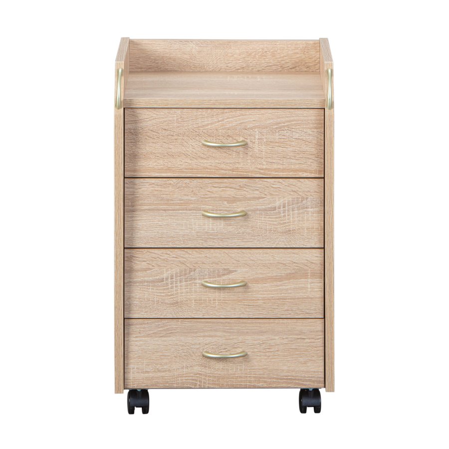 NORDIC LIVING COLLECTION Novi rullecontainer i Sonoma eik-finish med ett oppbevaringsrom, 4 skuffer og 4 svingbare hjul