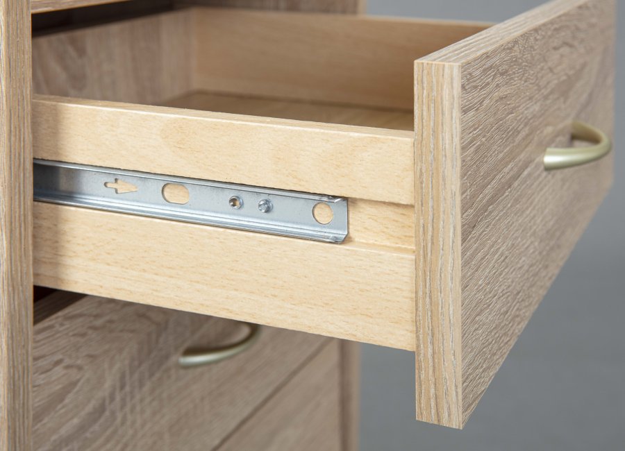 NORDIC LIVING COLLECTION Novi rullecontainer i Sonoma eik-finish med ett oppbevaringsrom, 4 skuffer og 4 svingbare hjul