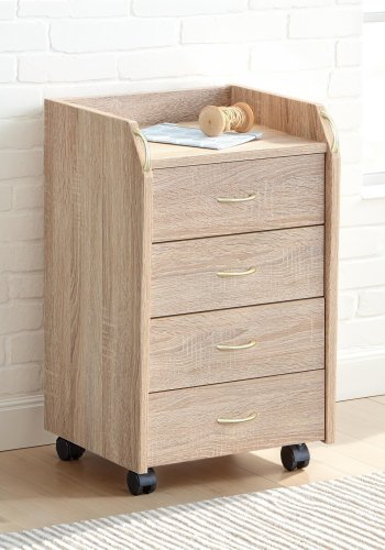 NORDIC LIVING COLLECTION Novi rullecontainer i Sonoma eik-finish med ett oppbevaringsrom, 4 skuffer og 4 svingbare hjul