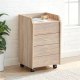 NORDIC LIVING COLLECTION Novi rullecontainer i Sonoma eik-finish med ett oppbevaringsrom, 4 skuffer og 4 svingbare hjul