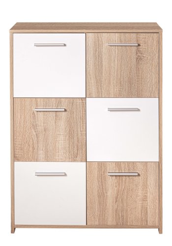 NORDIC LIVING COLLECTION Egadi byr� med silverhandtag och 6 d�rrar med robusta metallg�ngj�rn, Sonoma ekfinish