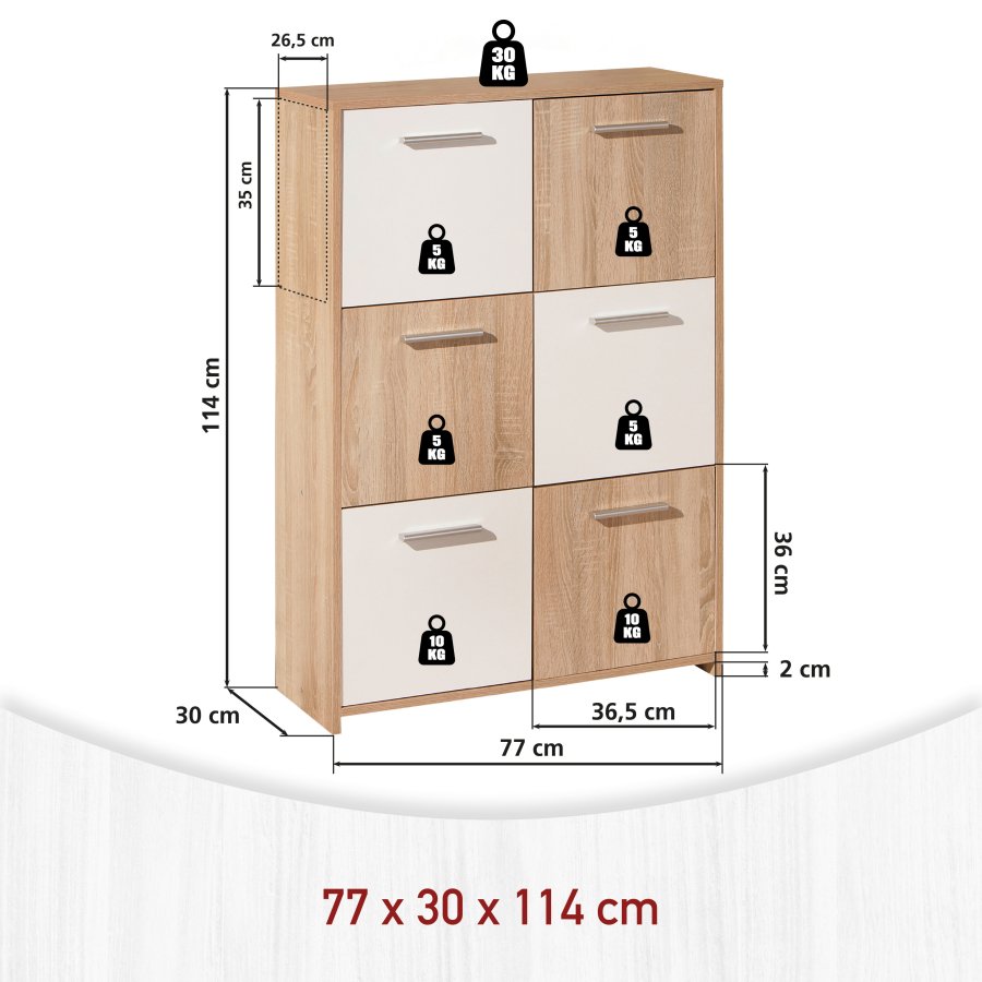 NORDIC LIVING COLLECTION Egadi byr� med silverhandtag och 6 d�rrar med robusta metallg�ngj�rn, Sonoma ekfinish