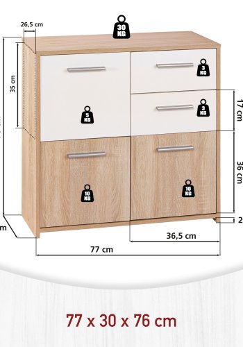 NORDIC LIVING COLLECTION Eboli byr�, 3 d�rrar, 2 l�dor, Sonoma ekfinish
