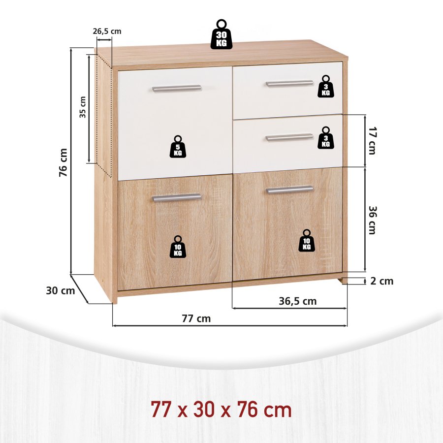 NORDIC LIVING COLLECTION Eboli byr�, 3 d�rrar, 2 l�dor, Sonoma ekfinish
