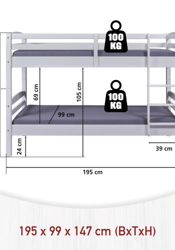 NORDIC LIVING COLLECTION Rick v�ningss�ng 190x90 vit, 2 ribbottnar ing�r, extra breda fotgavlar och rundade kanter