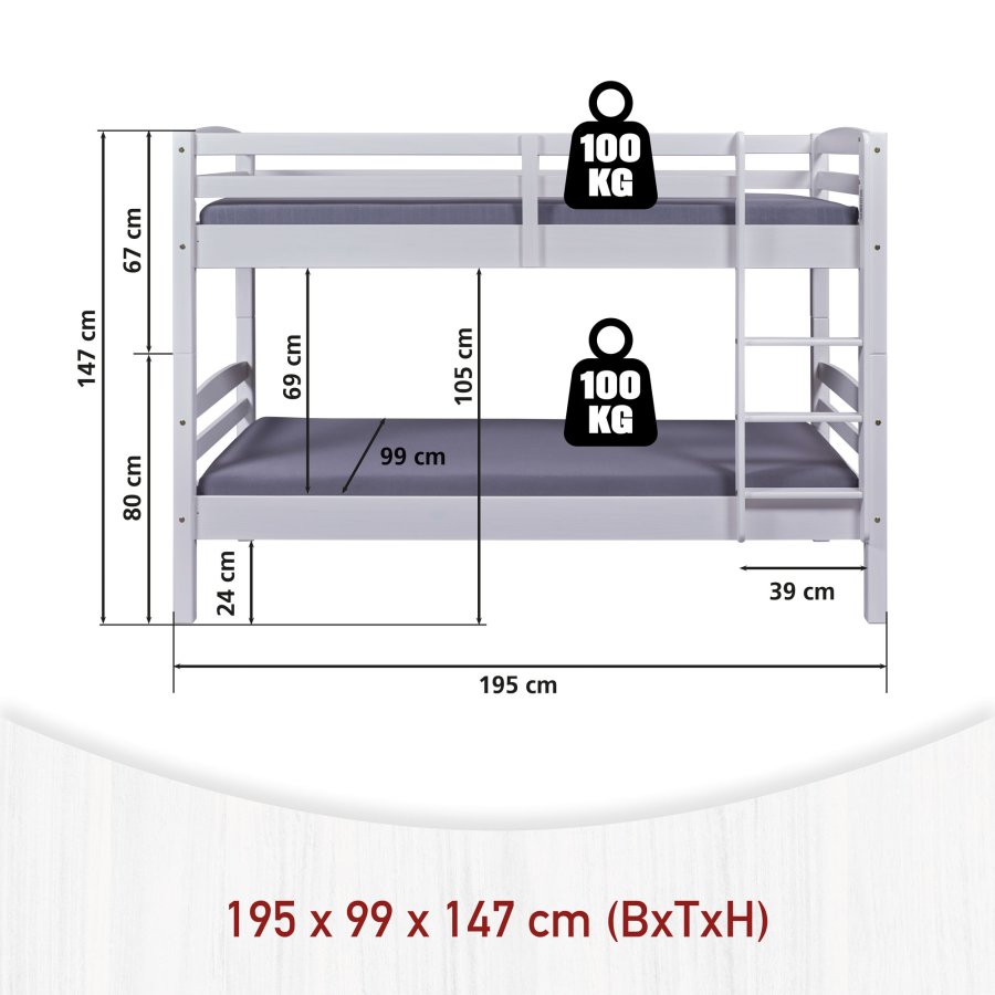 NORDIC LIVING COLLECTION Rick v�ningss�ng 190x90 vit, 2 ribbottnar ing�r, extra breda fotgavlar och rundade kanter