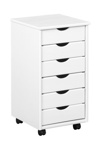 NORDIC LIVING COLLECTION Rullende beholder laget av heltre furu i hvitt med 6 skuffer