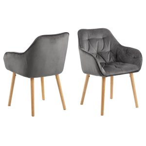 ACT NORDIC Brooke spisebordsstol, m. armln - mrkegr polyester og egebejdset gummitr