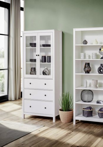 NORDIC LIVING COLLECTION Massiv furuhylle, XL-st�rrelse, hvitlakkert, med 5 hyller. Totalm�l: 85 x 39,5 x 197 cm.
