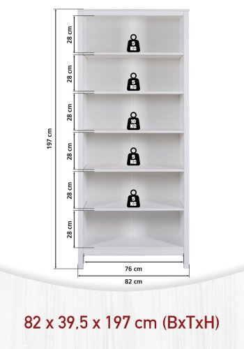 NORDIC LIVING COLLECTION Massiv furuhylle, XL-st�rrelse, hvitlakkert, med 5 hyller. Totalm�l: 85 x 39,5 x 197 cm.
