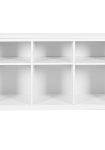 NORDIC LIVING COLLECTION  Massiv furuhylla med 3 hyllplan och 6 fack, vitlackerad. Totalm�tt: 122 x 45 x 76 cm.