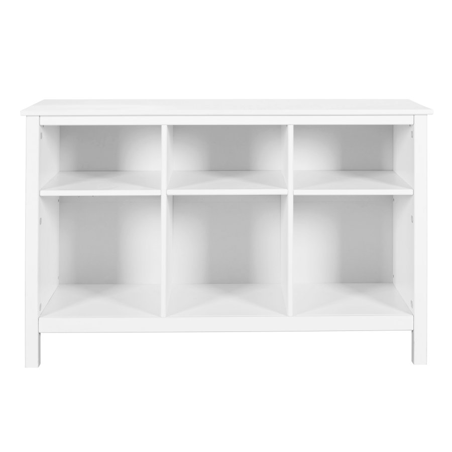 NORDIC LIVING COLLECTION  Massiv furuhylla med 3 hyllplan och 6 fack, vitlackerad. Totalm�tt: 122 x 45 x 76 cm.