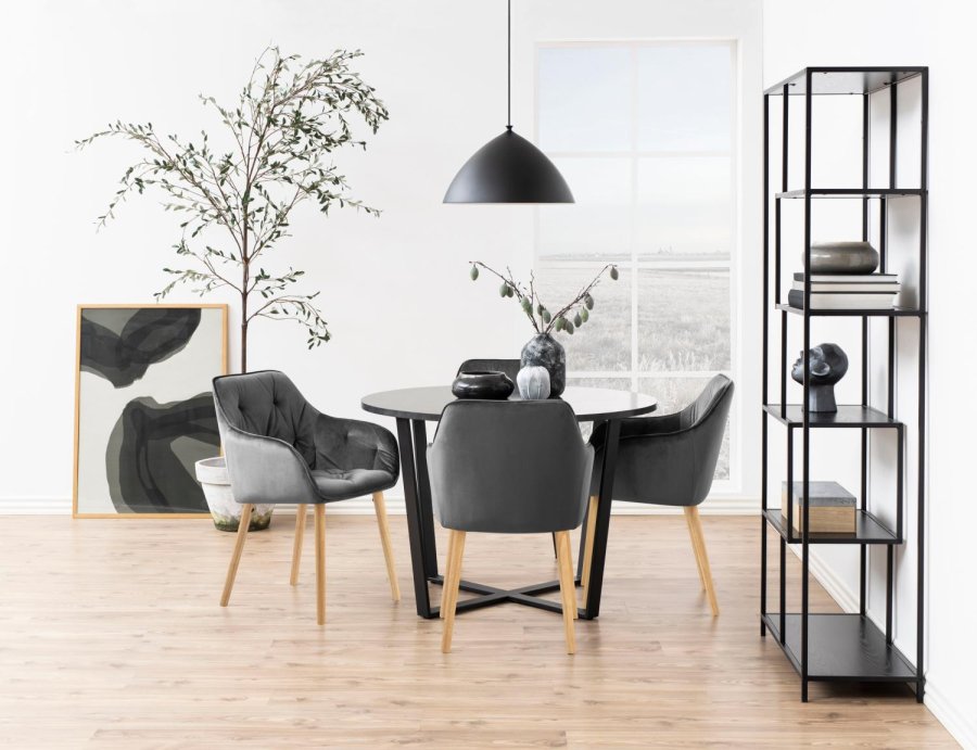 ACT NORDIC Brooke spisebordsstol, med armlener - mrkegr polyester og eikebeiset gummitre