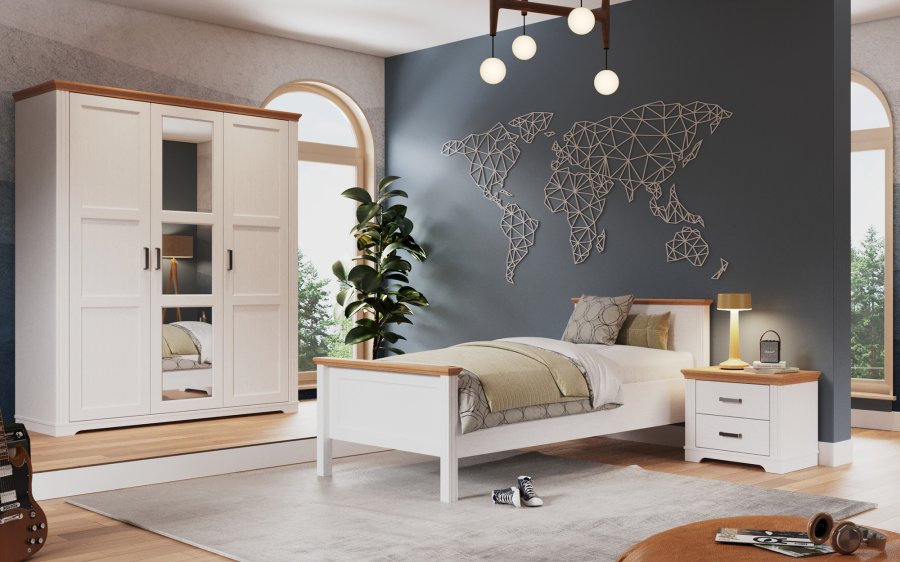NORDIC LIVING COLLECTION Maluno s�ng 120x200 utan ribbotten, tillverkad av massivt tr�, vitlackerad