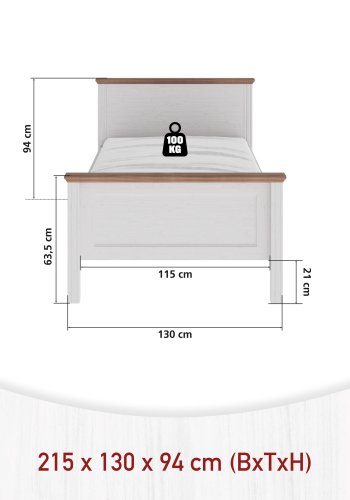 NORDIC LIVING COLLECTION Maluno s�ng 120x200 utan ribbotten, tillverkad av massivt tr�, vitlackerad