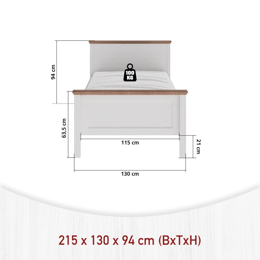 NORDIC LIVING COLLECTION Maluno s�ng 120x200 utan ribbotten, tillverkad av massivt tr�, vitlackerad