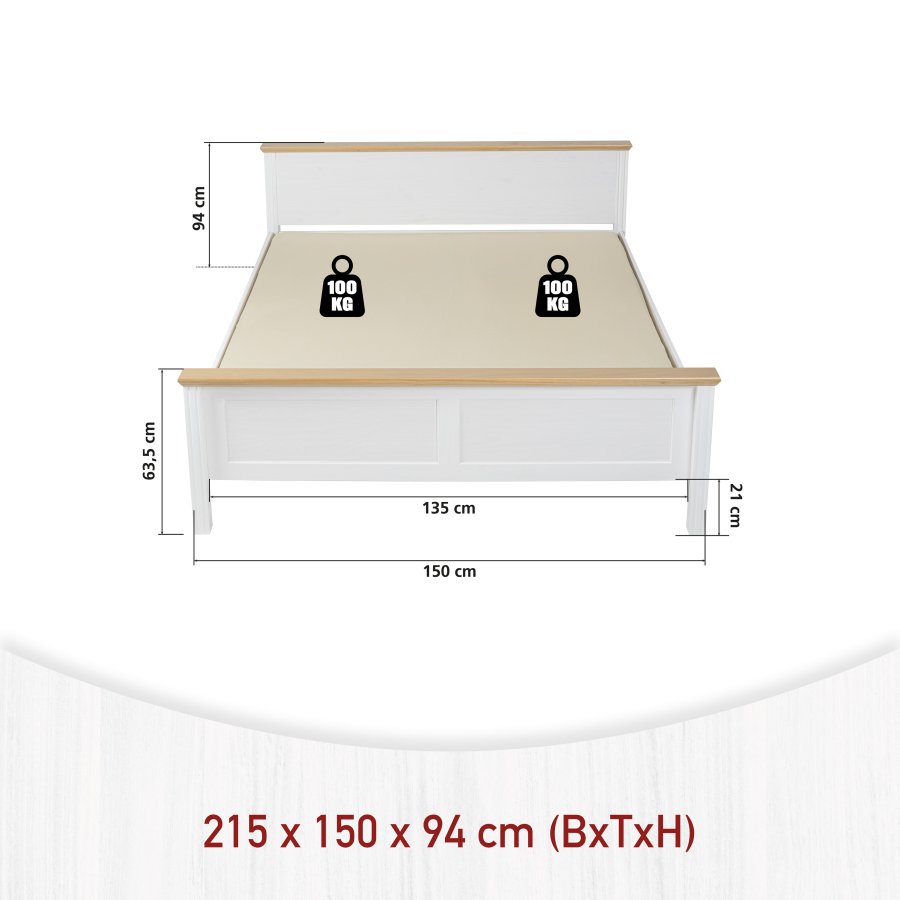 NORDIC LIVING COLLECTION Maluno s�ng 140x200 utan ribbotten, tillverkad av massivt tr�, vitlackerad