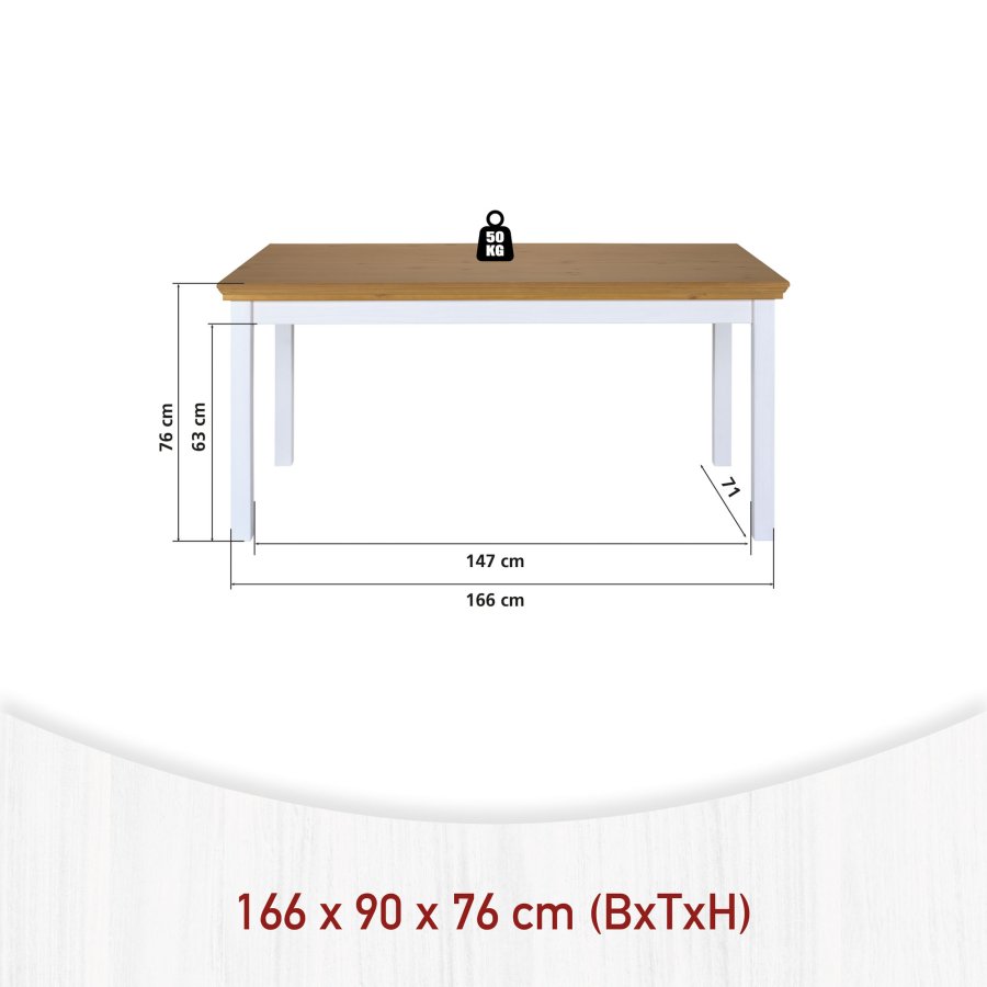 NORDIC LIVING COLLECTION  Maluno bord 170 x 90 tillverkat av massivt tr�, vitlackerat