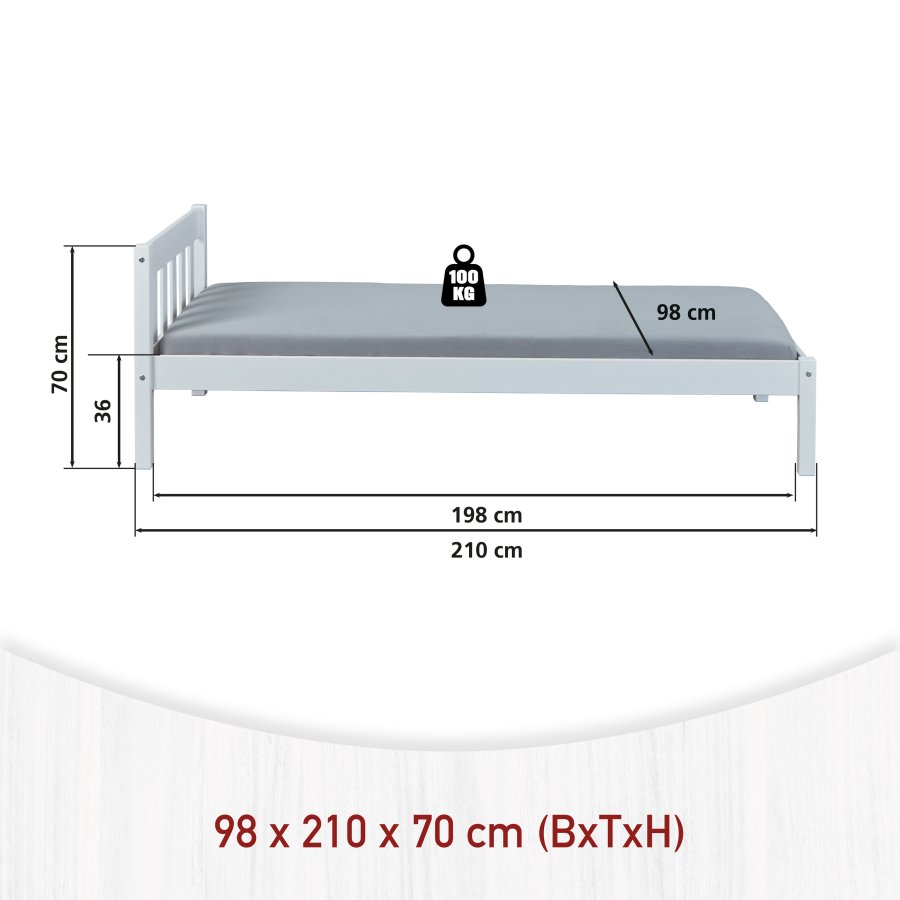 NORDIC LIVING COLLECTION Vilmar s�ng 90 x 200 furu massivt tr� vitlackerad