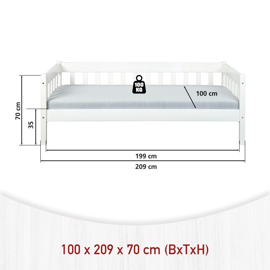 NORDIC LIVING COLLECTION Sintro b�ddsoffa 90 x 200 i vitt med massiv tr�botten