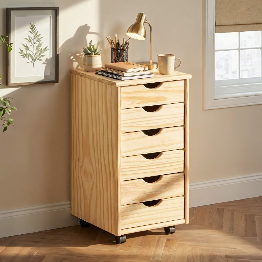 NORDIC LIVING COLLECTION Heltre rullecontainer Nils, fargel�s, med 6 skuffer og 4 hjul