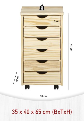 NORDIC LIVING COLLECTION Heltre rullecontainer Nils, fargel�s, med 6 skuffer og 4 hjul