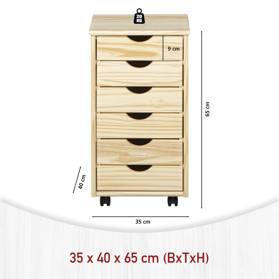 NORDIC LIVING COLLECTION Heltre rullecontainer Nils, fargel�s, med 6 skuffer og 4 hjul