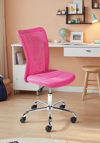 NORDIC LIVING COLLECTION Bonnie svingstol, rosa metallramme, forkrommet netting og PU-metallramme med 5 sikkerhetshjul, trinnl�st h�ydejusterbart og svingbart sete