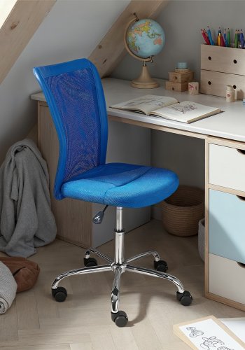 NORDIC LIVING COLLECTION Bonnie svingstol, bl�, forkrommet metallramme, netting+PU-metallramme med 5 sikkerhetshjul, trinnl�st h�ydejusterbart og svingbart sete