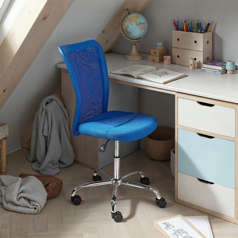 NORDIC LIVING COLLECTION Bonnie svingstol, bl�, forkrommet metallramme, netting+PU-metallramme med 5 sikkerhetshjul, trinnl�st h�ydejusterbart og svingbart sete