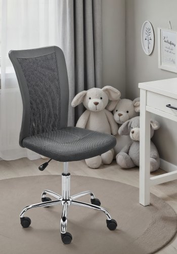 NORDIC LIVING COLLECTION Bonnie svingstol, gr�, forkrommet metallramme, netting- og PU-metallramme med 5 sikkerhetshjul, trinnl�st h�ydejusterbart og svingbart sete