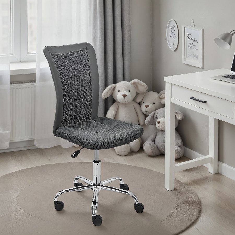 NORDIC LIVING COLLECTION Bonnie svingstol, gr�, forkrommet metallramme, netting- og PU-metallramme med 5 sikkerhetshjul, trinnl�st h�ydejusterbart og svingbart sete